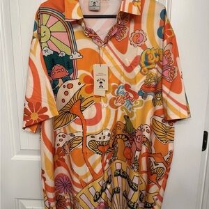 ALOHAS Orange Multicolor Psychedelic Button-Down Shirt
